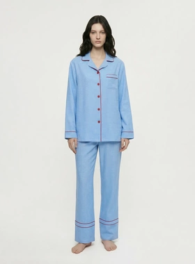 新款睡衣女士翻领家居服冰丝绸长袖长裤套装休闲服可外穿TZ4141