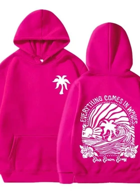 20252025新版欧码女士落肩袖螺纹 Chasing Sunsets卫衣连帽衫印花