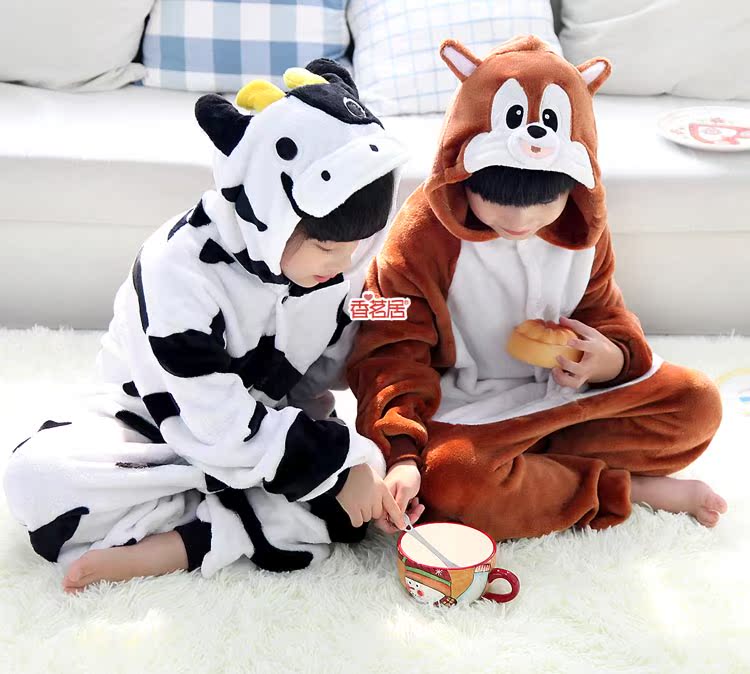 Tigger pajamas Siamese kitty boy autumn and winter female models child coral velvet flannel toilet cartoon version