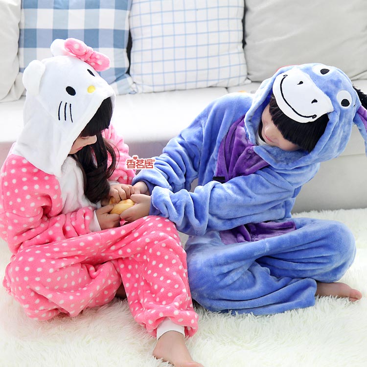 Tigger pajamas Siamese kitty boy autumn and winter female models child coral velvet flannel toilet cartoon version