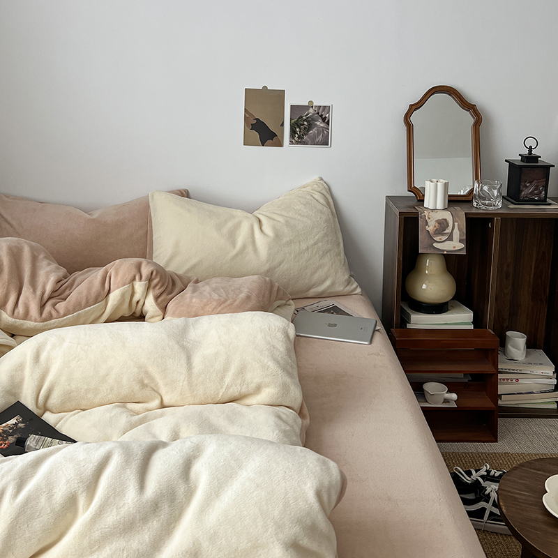 冬季双面牛奶绒四件套床上用品加厚珊瑚绒法兰绒床单人被套三件套