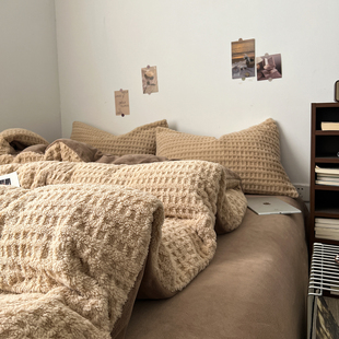 A类加厚牛奶绒四件套床上用品被罩床单珊瑚绒保暖被套三件套床笠4