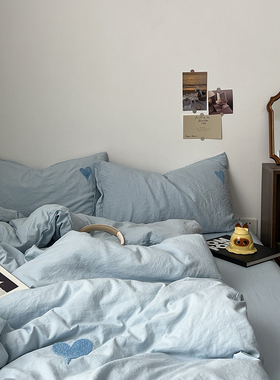 ins毛巾绣四件套2025新款水洗棉被套床单床上用品被罩宿舍三件套4