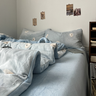 A类牛奶绒四件套新款冬季加绒加厚被罩床单珊瑚绒被套三件套床笠4