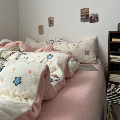 A类牛奶绒四件套加绒加厚