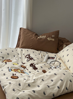 新款毛巾绣A类全棉纯棉四件套少女心学生宿舍三件套被套床单床笠4