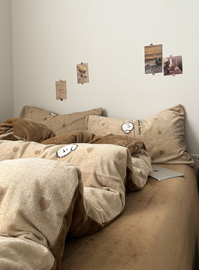 A类加厚牛奶绒四件套床上用品保暖被套被罩床单人学生宿舍三件套4