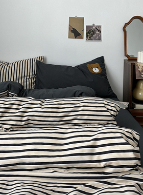 ins毛巾绣四件套纯棉全棉床上用品被罩被单床单人学生宿舍三件套4