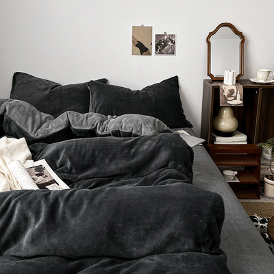 冬季加厚牛奶绒四件套床上用品双面绒珊瑚绒床单法兰绒被套三件套