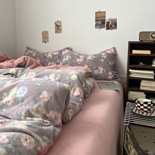 A类牛奶绒四件套新款冬季加绒加厚被罩床单珊瑚绒被套三件套床笠4