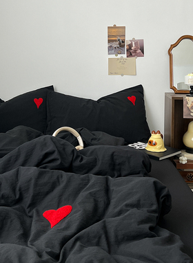 ins毛巾绣四件套2025新款水洗棉被套床单床上用品被罩宿舍三件套4