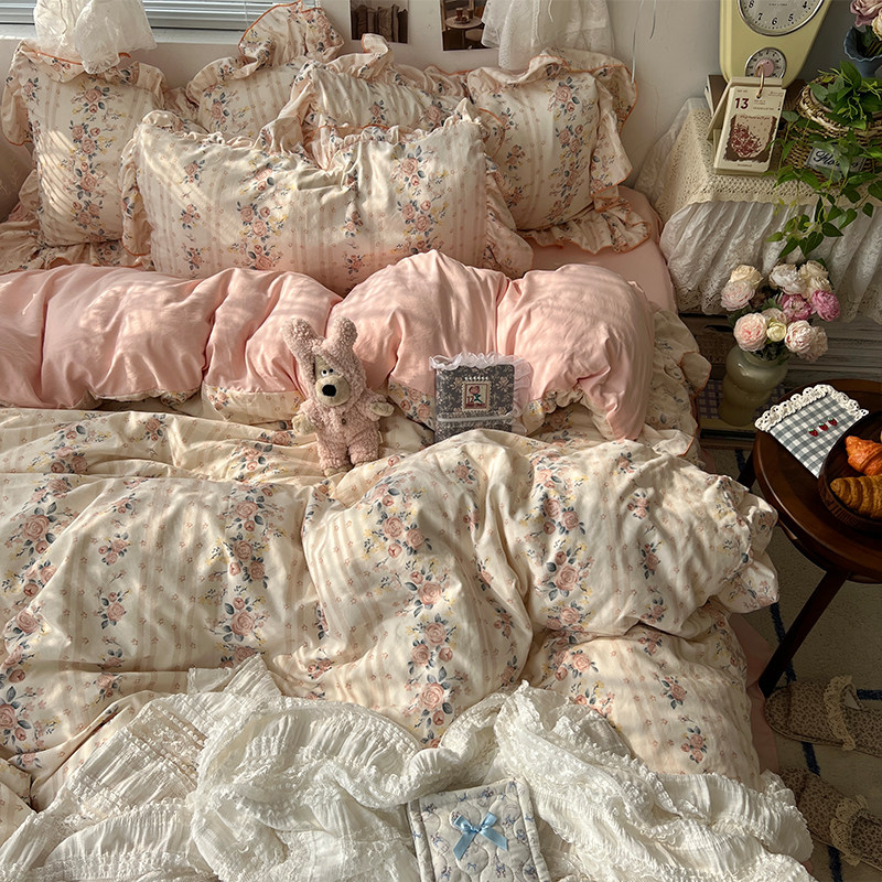 法式花边床裙款 四件套床上用品纯棉全棉被套被罩床单宿舍三件套4