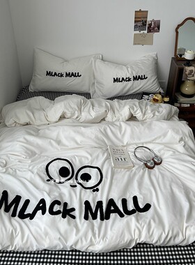 ins毛巾绣四件套2025新款水洗棉被套床单床上用品被罩宿舍三件套4