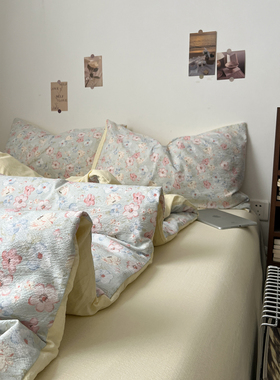 四件套床上用品纯棉全棉被罩被套1.8床单人学生宿舍三件套床笠款4