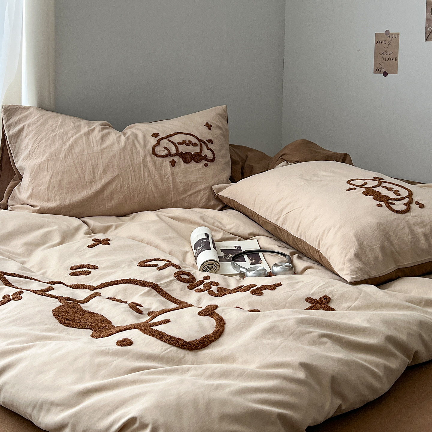 新款毛巾绣A类全棉纯棉四件套少女心学生宿舍三件套被套床单床笠4