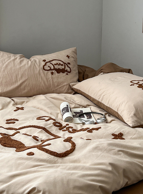 新款毛巾绣A类全棉纯棉四件套少女心学生宿舍三件套被套床单床笠4