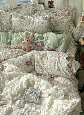 法式花边床裙款 四件套床上用品纯棉全棉被套被罩床单宿舍三件套4