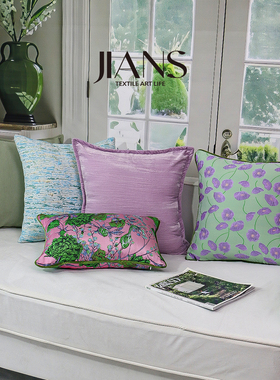 紫虞法式绿色抱枕轻奢紫色美式床上靠枕套沙发客厅高级靠垫可定制