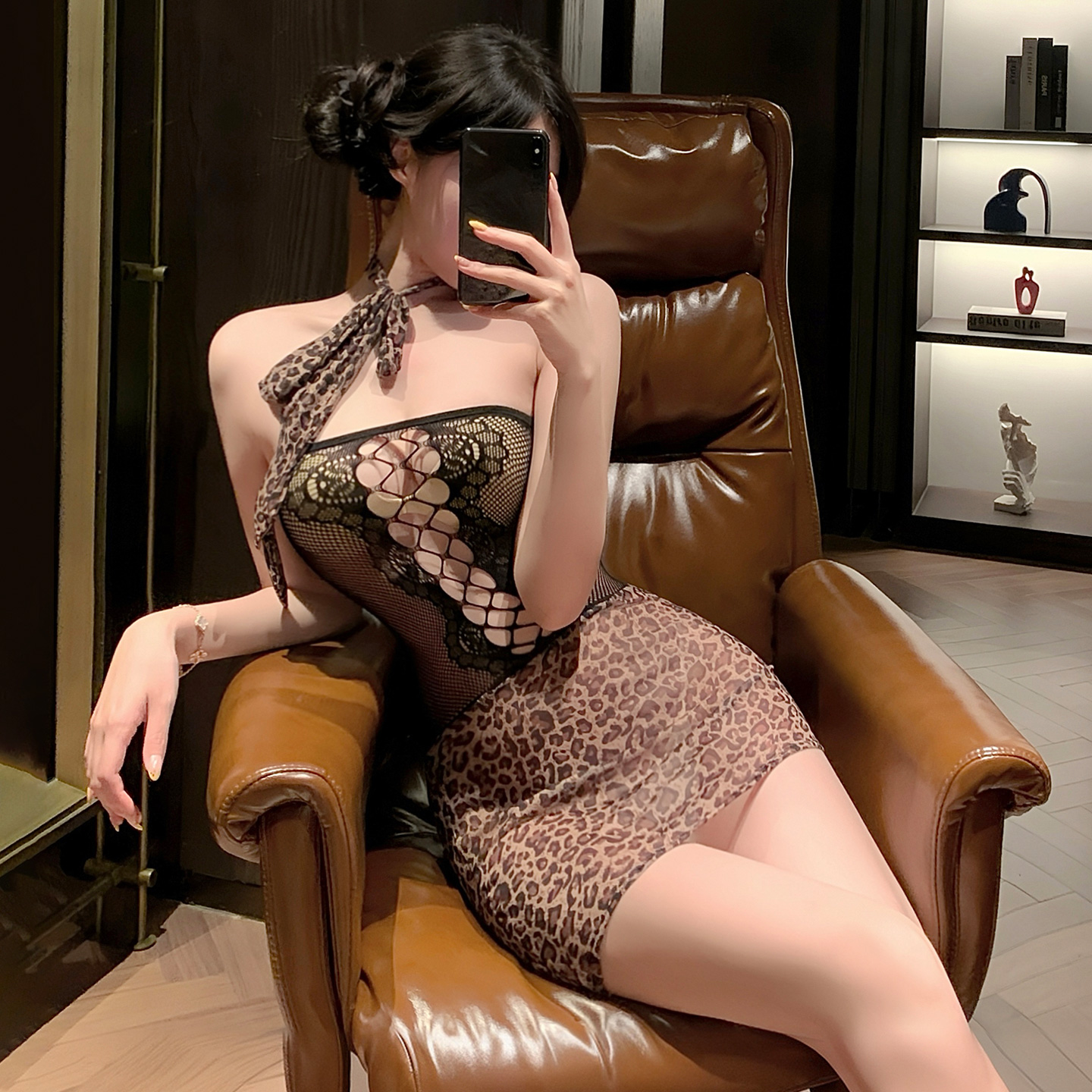 情趣性感睡衣女款纯欲蕾丝豹纹睡裙内衣情侣约会高级制服套装qqny