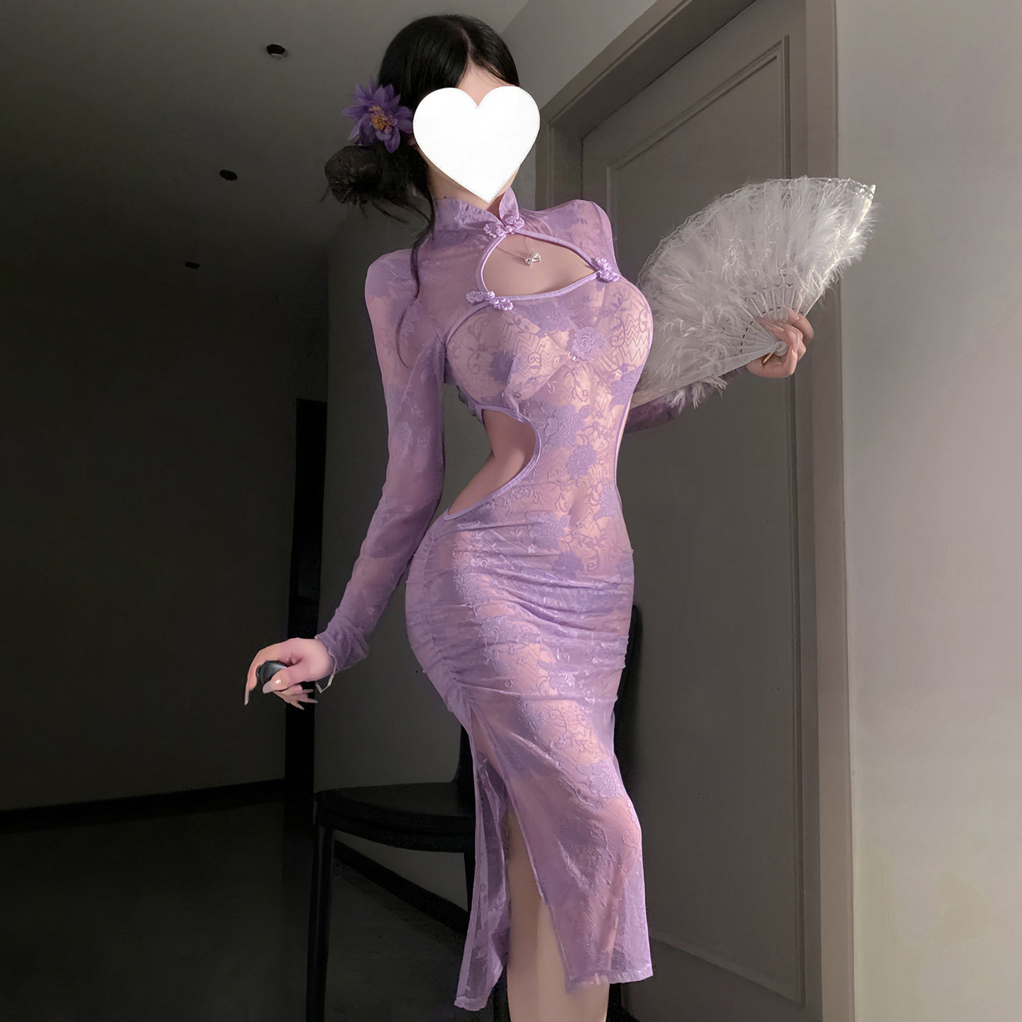 性感纯欲紫色旗袍睡裙女情趣qqny诱惑老公激情风床上趣味内衣睡衣