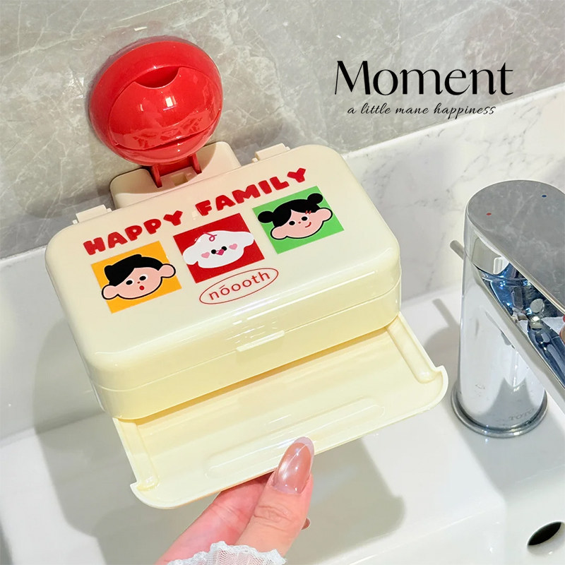卡通吸盘肥皂盒壁挂式免打孔香皂盒沥水带盖创意卫生间肥皂置物架
