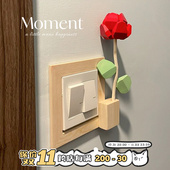 氛围感实木开关装 饰盖板 饰墙贴创意插座边框套治愈系遮丑墙贴装