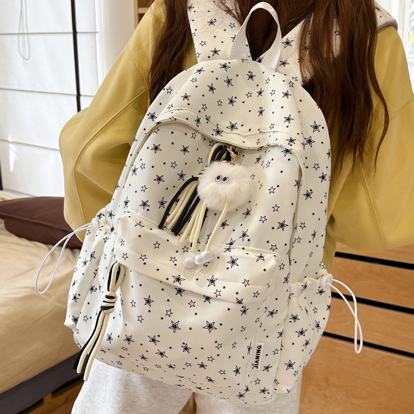 甜美星星印花双肩包大容量