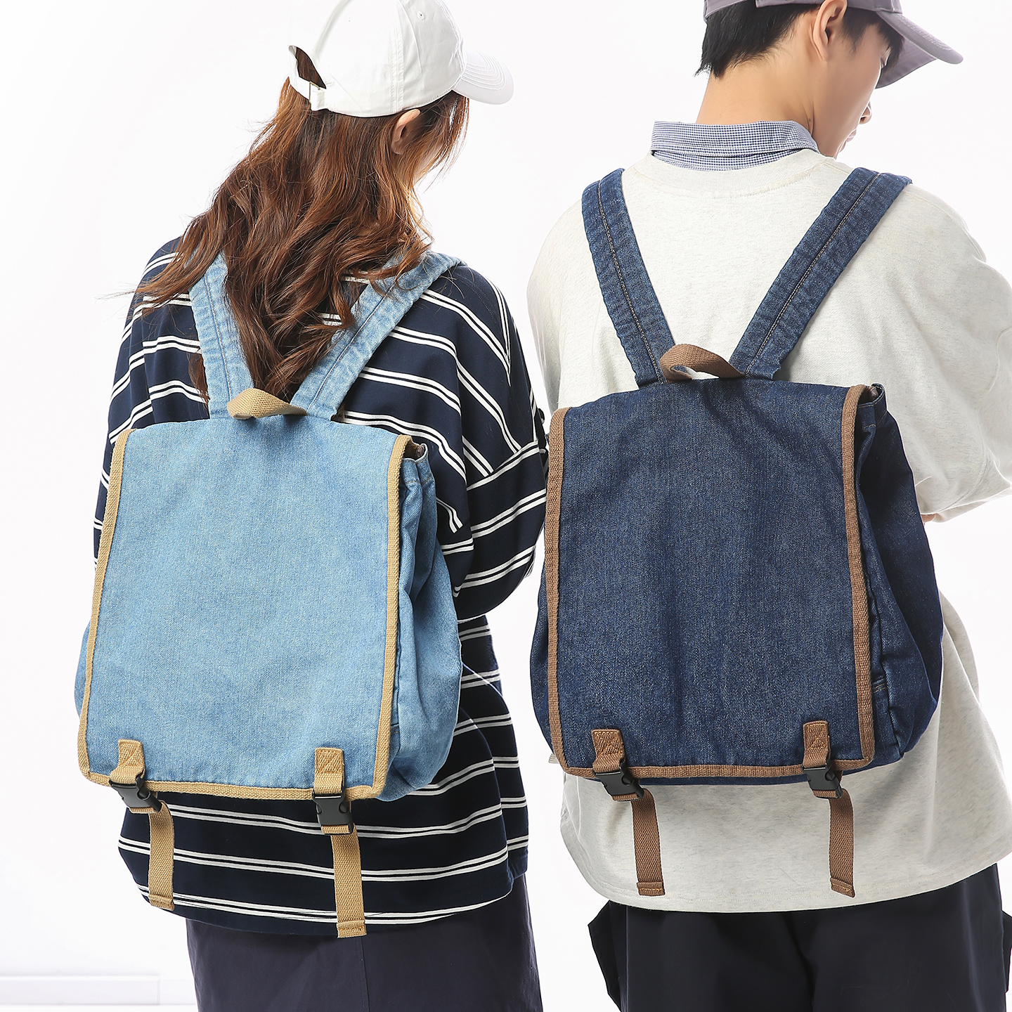 复古牛仔布双肩包男女大容量