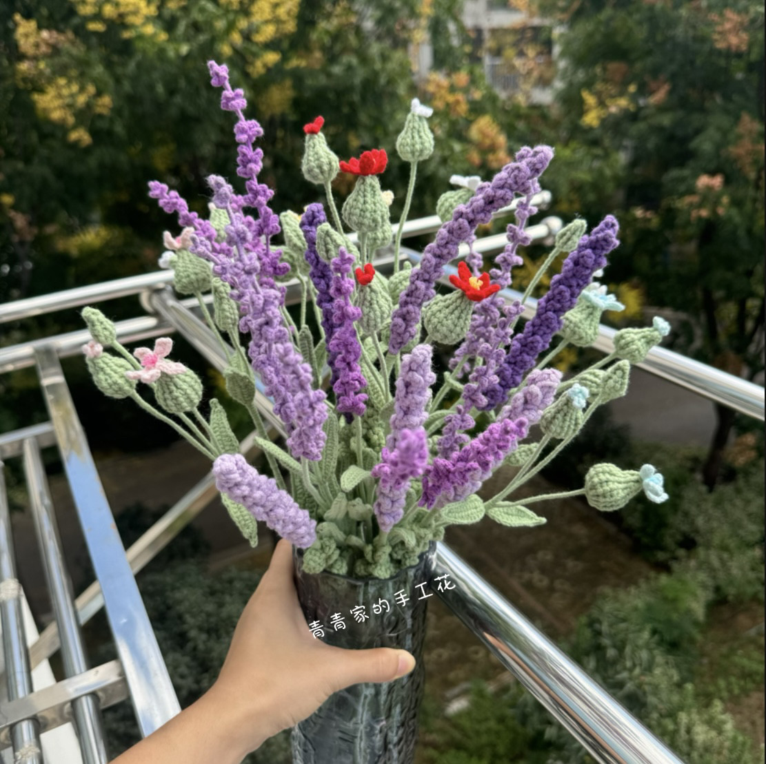 手工钩织薰衣草花 卖瓶草 仿真仿真花