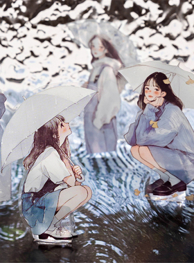 陌墨雨声序曲PET贴纸包文艺百搭少女人物diy防水手帐装饰素材贴画