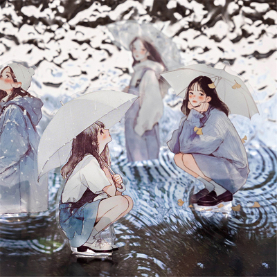 陌墨雨声序曲PET贴纸包文艺百搭少女人物diy防水手帐装饰素材贴画