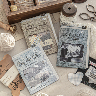 零碎布艺双材质贴纸包ins复古手撕边手帐打底素材贴画痛包diy装饰