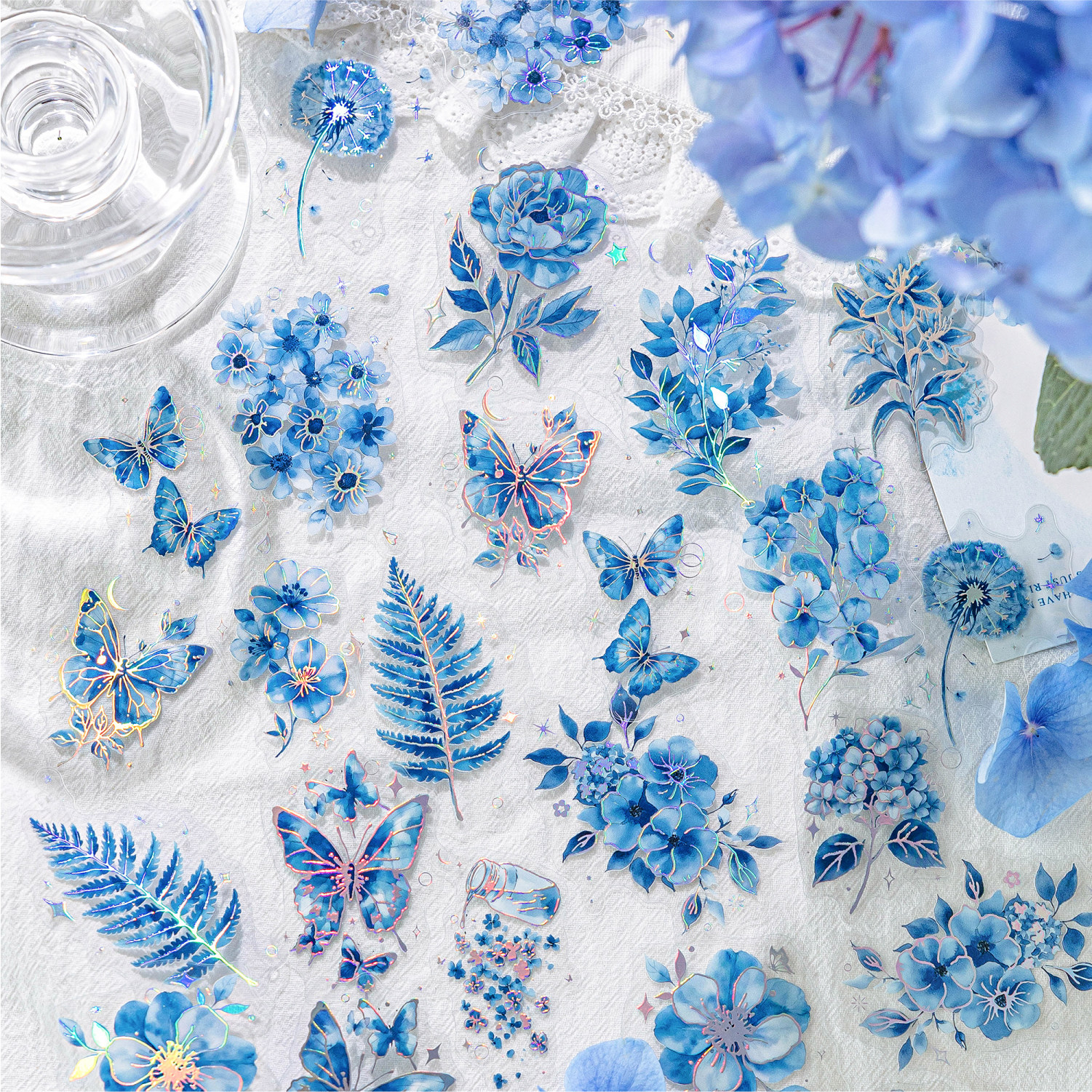 蓝调绘梦PET贴纸包蓝色系梦幻镭射银手帐拼贴礼物卡片装饰素材贴