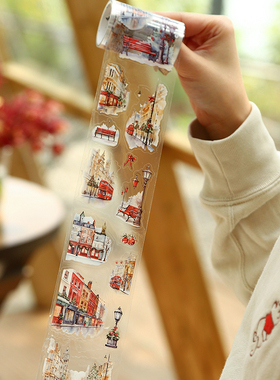 街角游记PET模切胶带文艺复古街景diy手帐造景素材贴纸手机壳贴画