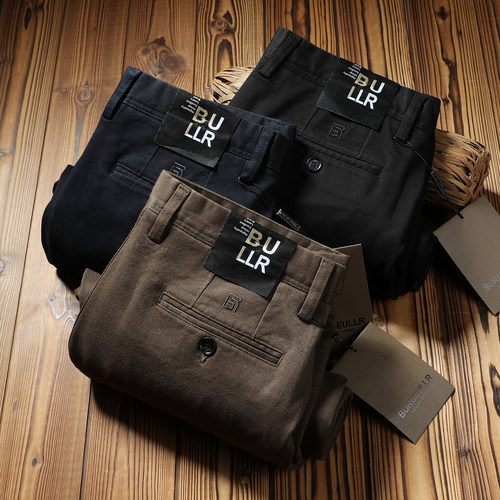 秋冬厚款纯棉斜纹弹力男士休闲裤