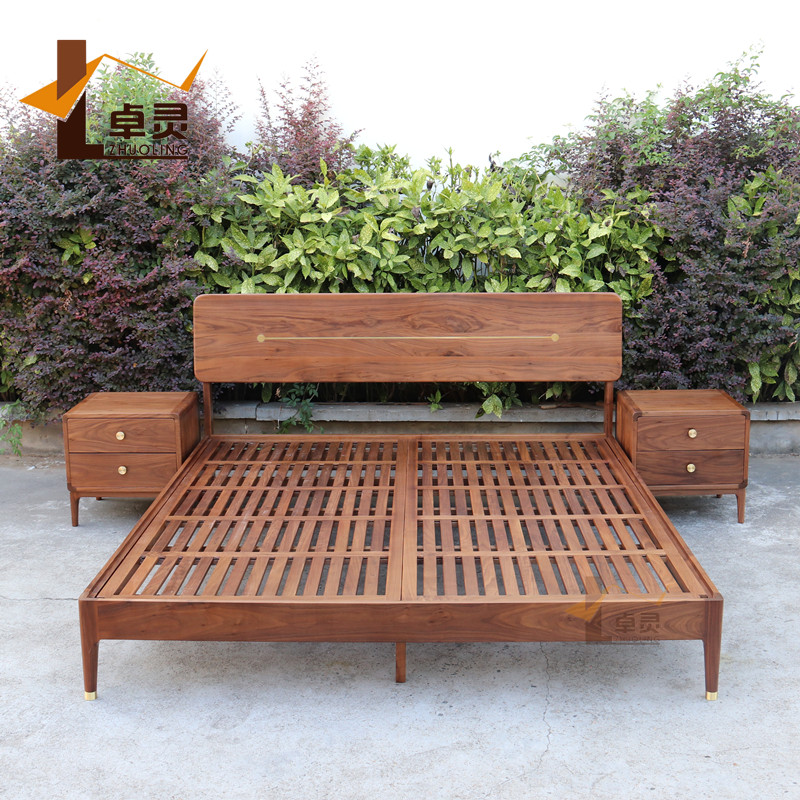 卓灵北美黑胡桃木新中式双人床