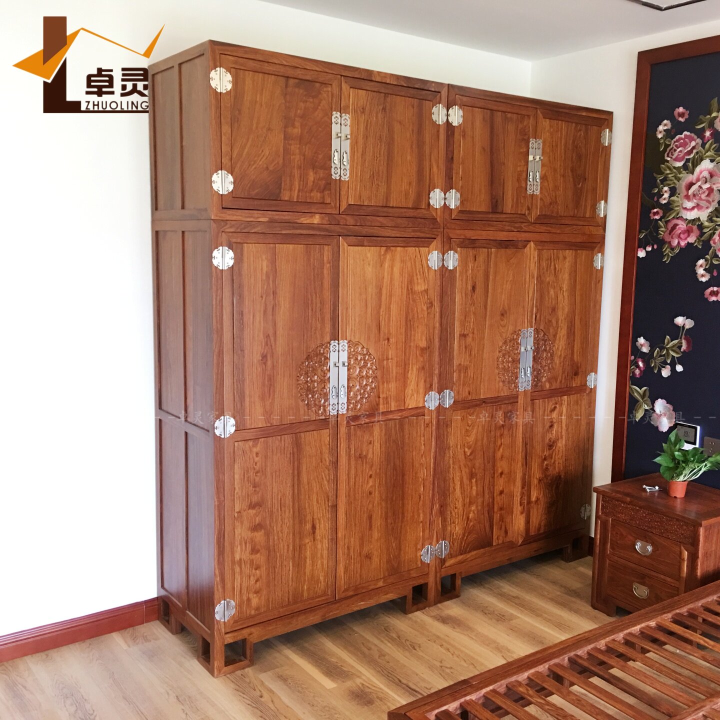 新中式大衣柜刺猬紫檀红木家具苏花梨木顶箱大衣柜卧室全实木衣橱