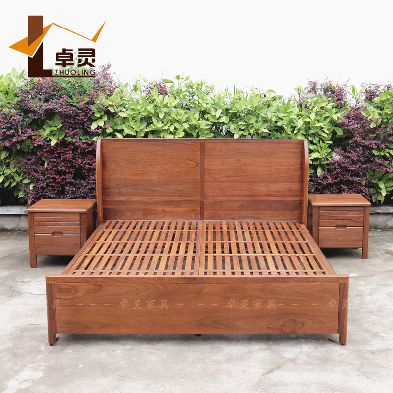 卓灵北美黑胡桃木新中式双人床