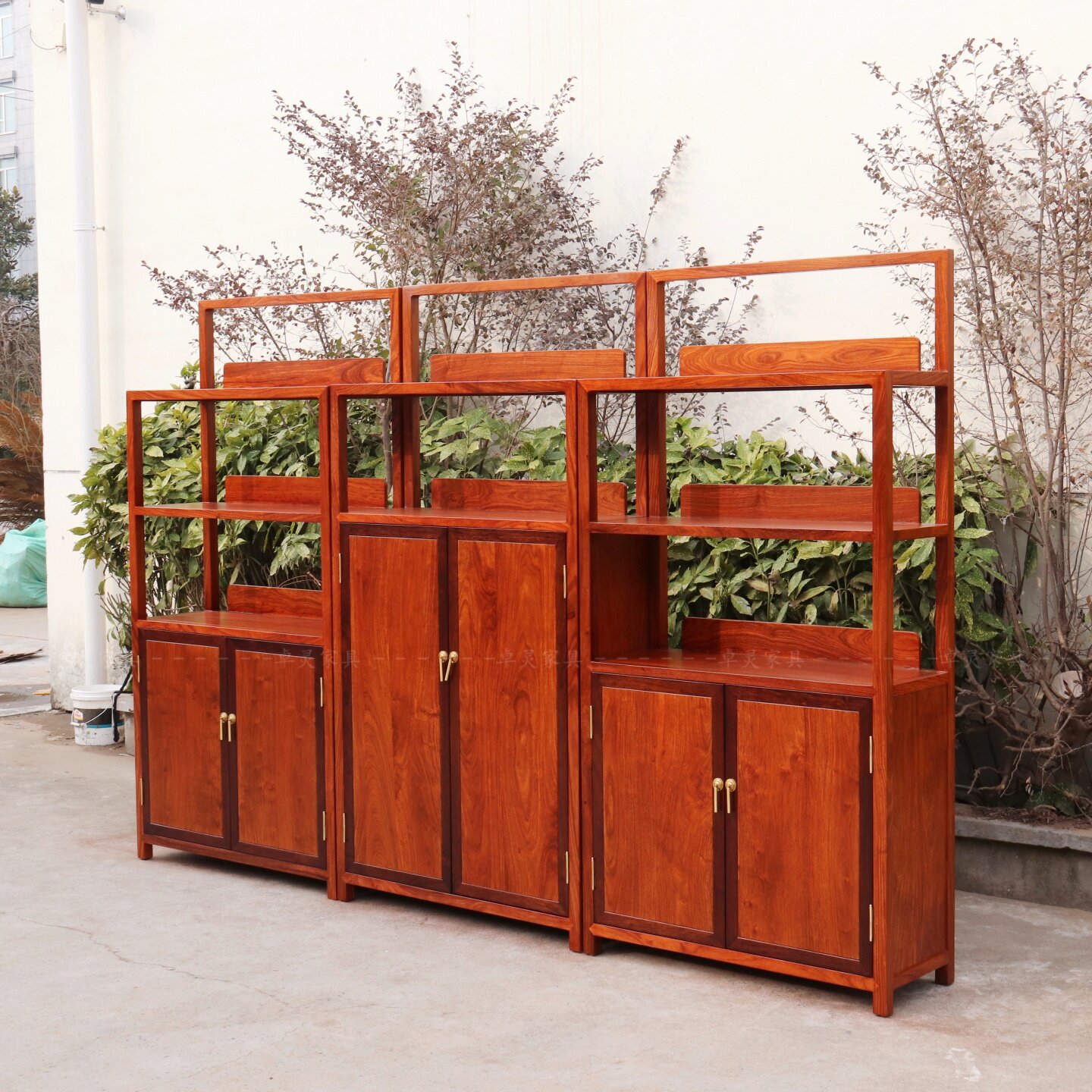 卓灵新中式三组合书柜刺猬紫檀红木靠墙书橱书房阅花梨木上乐书架