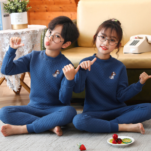 儿童保暖内衣套装男童纯棉三层夹棉6加厚7女8岁男孩9女童宝宝冬季
