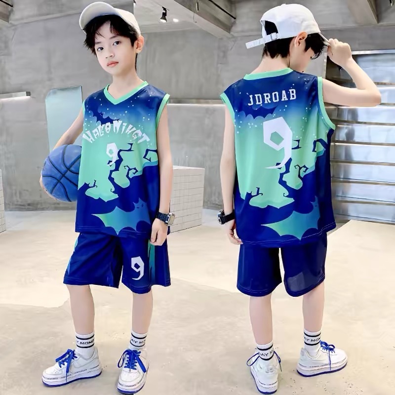 儿童装男童夏装背心套装2025新款夏季薄款队服运动速干篮球服男孩