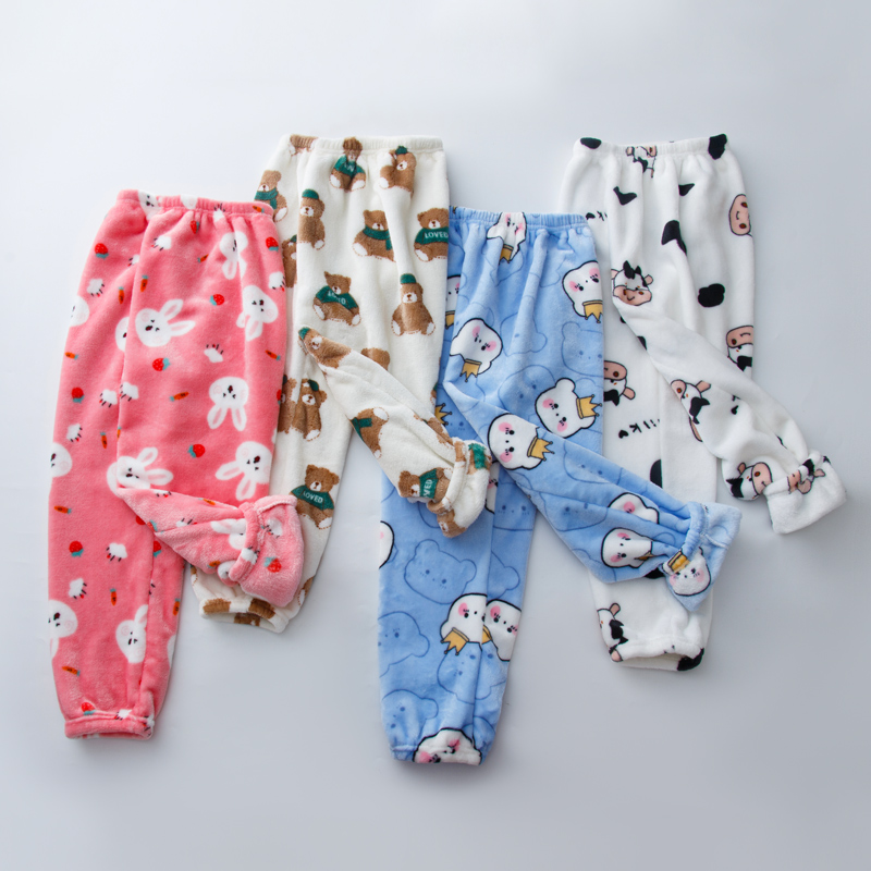 儿童睡裤秋冬季男童法兰绒裤子女童暖暖裤中大童珊瑚绒家居裤加绒