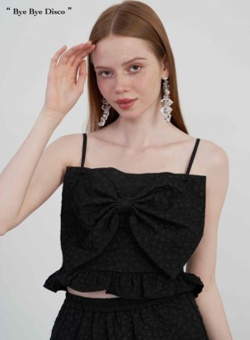 清仓！ODDPAGES 春夏黑色泡泡肌理蝴蝶结吊带外穿抹胸设计感背心