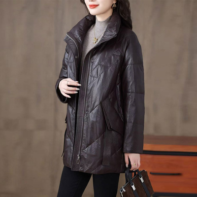胖MM大码海宁皮草羽绒服女中长高领阔版宽松显瘦真皮皮衣冬季外套