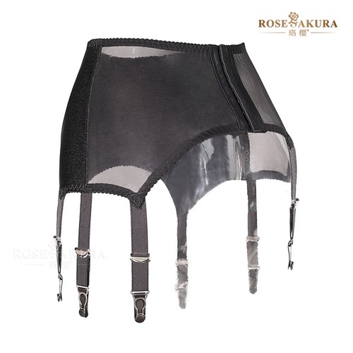 腰封式臀部透明光泽布六勾吊袜带