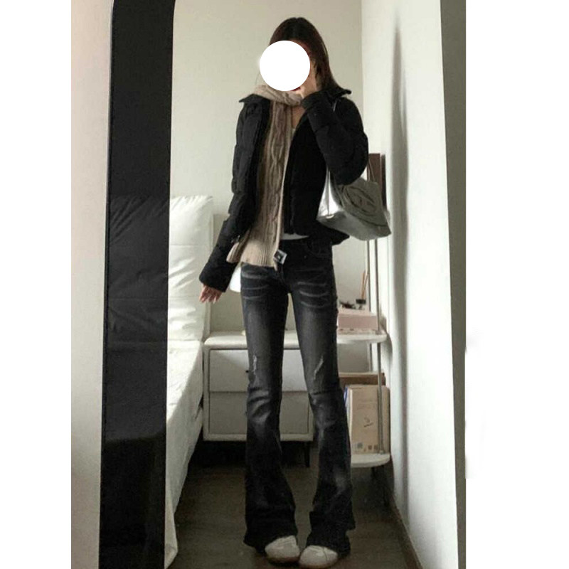 韩版复古做旧牛仔裤女冬季新款潮