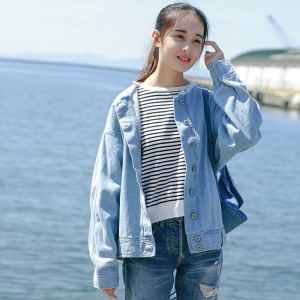 浅色宽松牛仔外套女春秋季2017新款韩版学生百搭原宿风bf夹克上衣