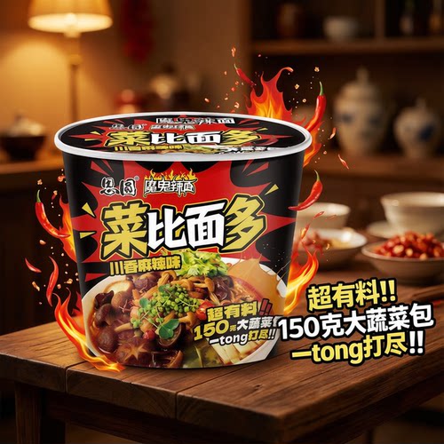 思圆配菜比面更多的冲泡速食泡面