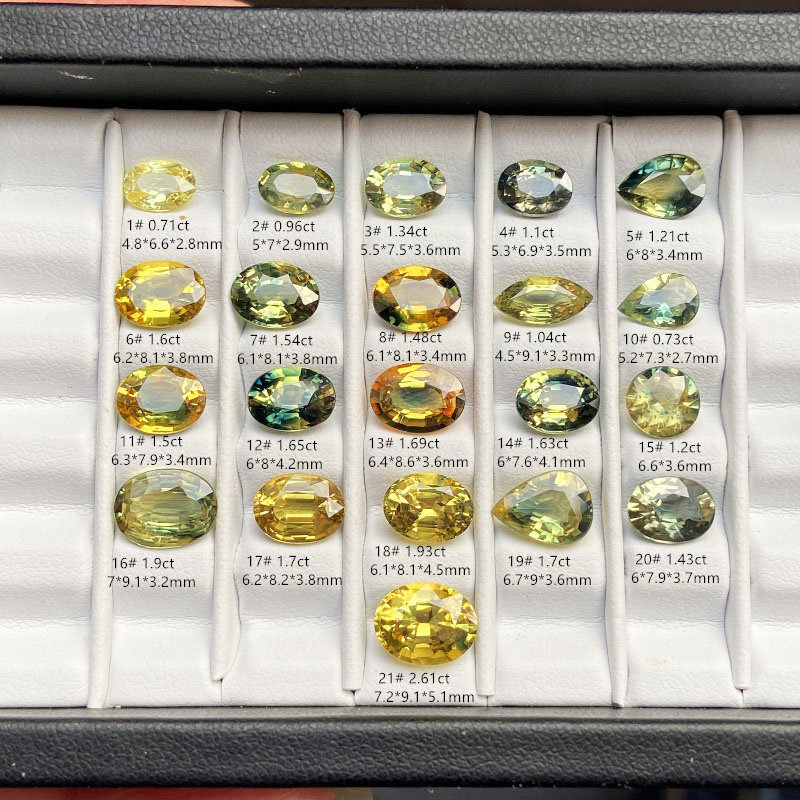 特异花色黄色天然蓝宝石裸石彩色宝石戒面18K金镶戒指吊坠手镯女