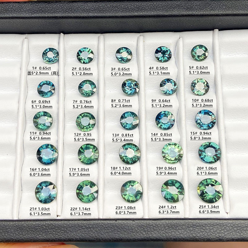 teal水鸭绿蓝绿色圆形天然蓝宝石裸石彩宝镶18k黄白金银戒指吊坠